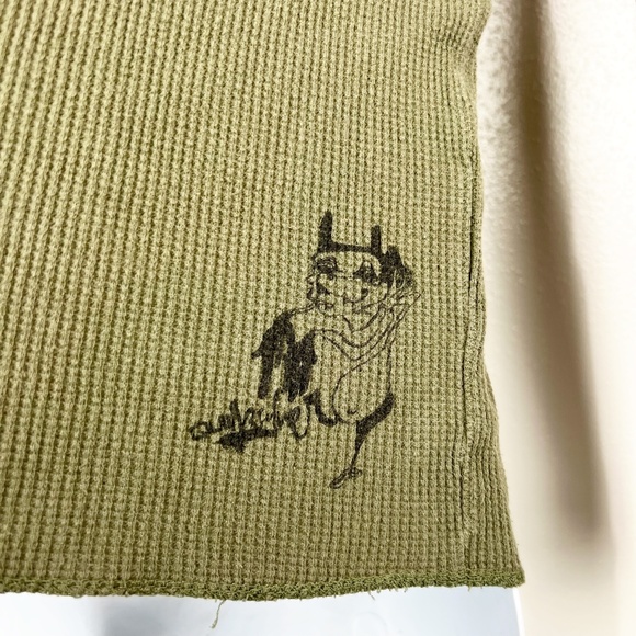 Quicksilver Green Waffle Knit Pullover Sweatshirt Thermal Sweater Men's Medium - Picture 9 of 10
